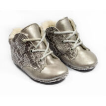 Baby Leather Shoes: Silver Snakeskin-Like- Size 18 (with shoelaces)