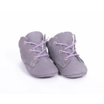 Baby Leather Shoes: Gray (with violet shoelace) Size 19