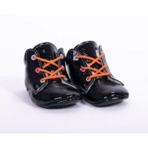 Baby Leather Shoes: Black  (with  orange shoelace) Size 19