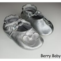 Baby Leather Shoes: Silver Flower  Size 17