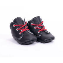 Baby Leather Shoes: Black (with red shoelace) Size 18