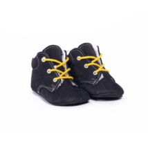 Baby Nubuck Leather Shoes: Black (with yellow shoelace) Size 19