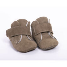 Baby Leather Shoes: Khaki Velour (with velcro) Size 18