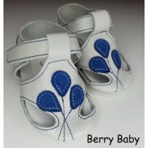 Baby Leather Shoes: White-Blue Balloons Size 17