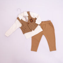 4 part elegant suit set for little boys- brown chequered vest: 6 months