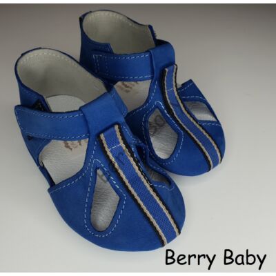 Baby Leather Shoes: Blue with Stripes Size 17