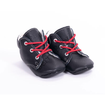 Baby Leather Shoes: Black  (with  red shoelace) Size 19