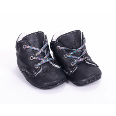 Baby Leather Shoes: Sparkly Black (with sparkly violet shoelace) Size 18