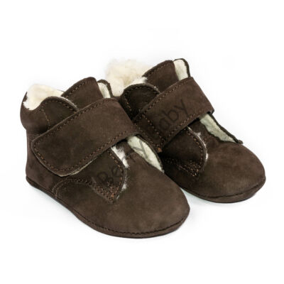 Baby Nubuck Leather Shoes:Dark Brown with velcro Size 19