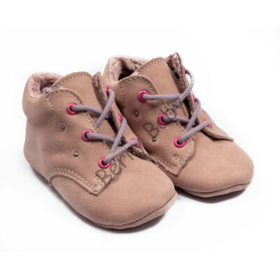 Baby Nubuck Leather Shoes: Powderpink (with lilac shoelace) Size 18