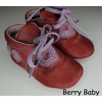 Baby Leather Shoes: Red with Heart Pattern Size 19
