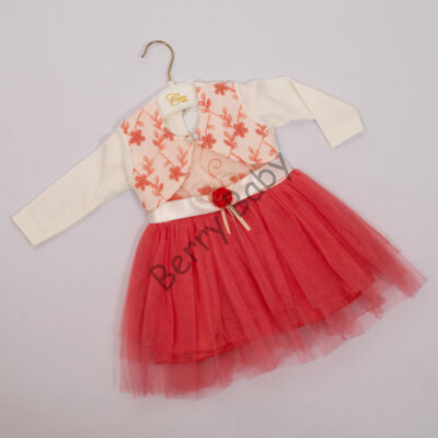 Little girl dress for events: for 1,5 year old babies- 2 parts set Coral